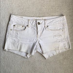 AE white denim shorts